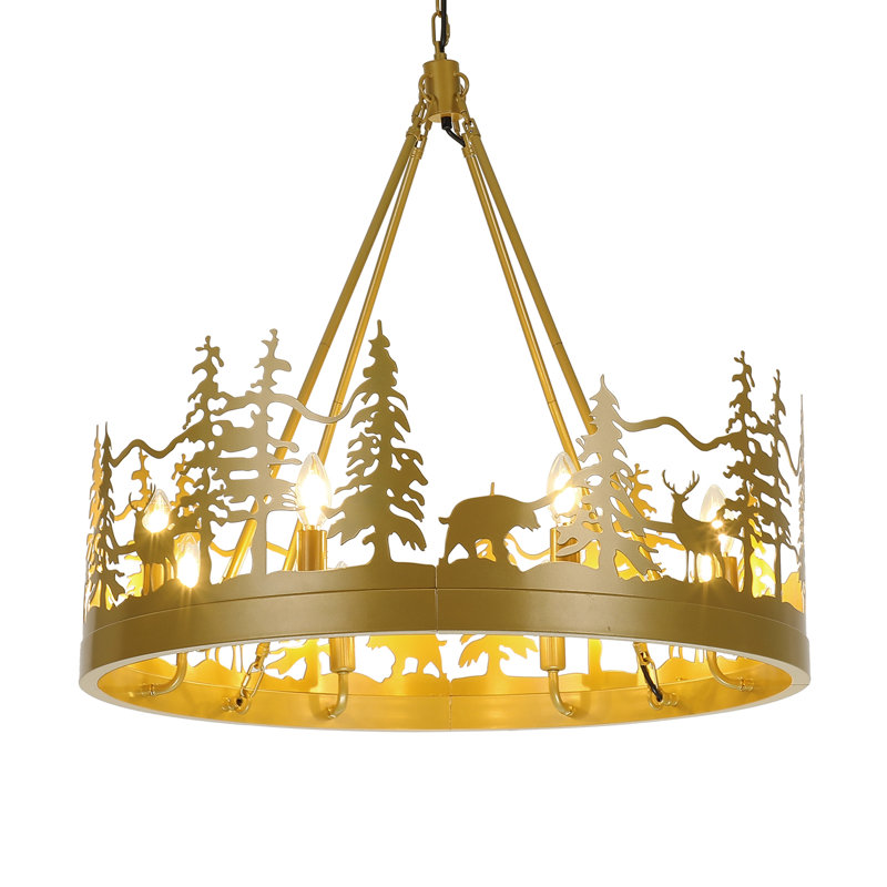 Lustre rustique à roulettes de style ambiant, H 59 po x l 29,9 po x P 29,9 po, Doré, 8 lumières