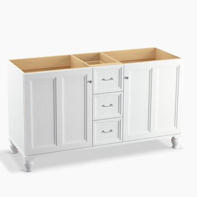 Damask 60.75" Vanity Base Only with Furniture Legs, 2 Doors and 3 Drawers, Split Top Drawer