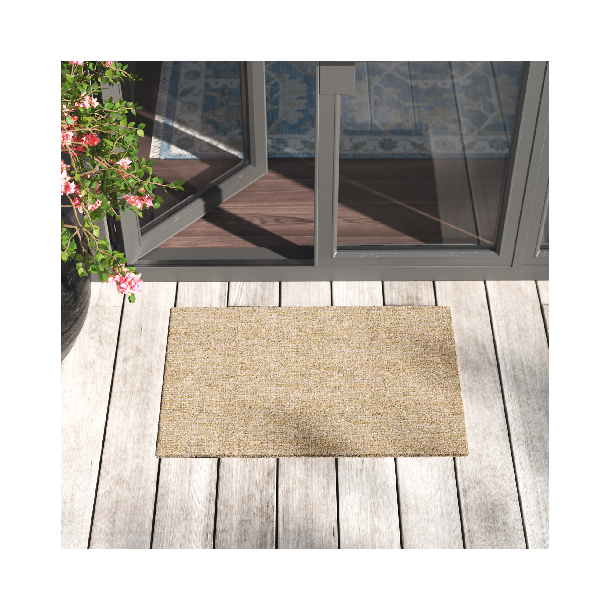 Cullan Handmade Performance Ochre/White Indoor/Outdoor Rug, Rectangle 2' x 3'