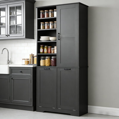 Armoire de cuisine avec armoire inclinable, tablette réglable, style autoportant