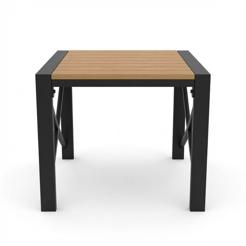 Table de bout d'extérieur carrée en métal 18,9 po avec plateau en HDPS résistant aux intempéries et conception stable en X