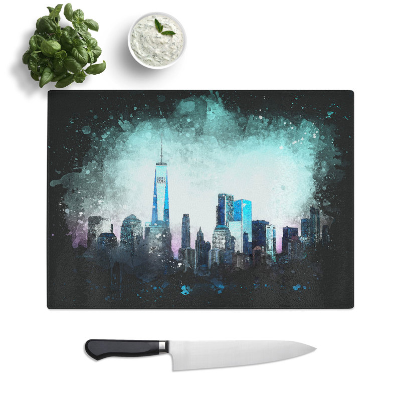 Tempered Glass Freedom Tower & New York City Chopping Board, 20 cm x 28.5 cm