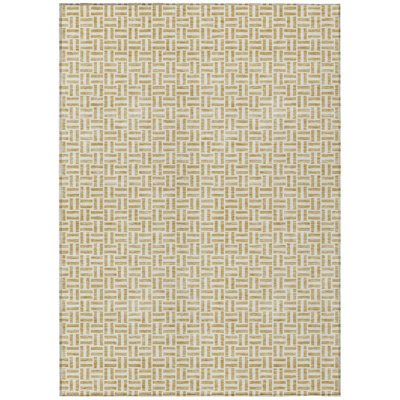8' X 10' Gold And Ivory Geometric Washable Indoor Outdoor Area Rug