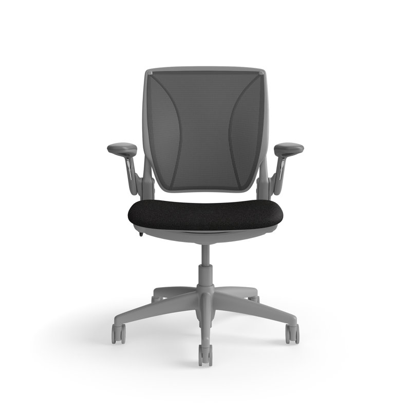 World LM, Ergonomic Task Chair with Poppy Seed Backrest, and  Autumn Upholstered Seat, Gray, Black Fabric, Dark Gray Mesh