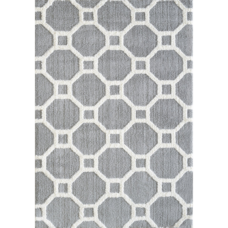 Tapis argenté/blanc Kempf, Rectangle 3 pi 11 po x 5 pi 7 po