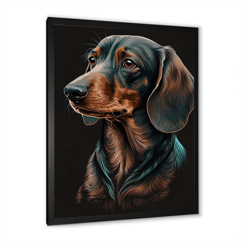 Teckel sur toile noire I - animaux, art mural sur toile, Cadre photo noir, L 12 po x H 20 po