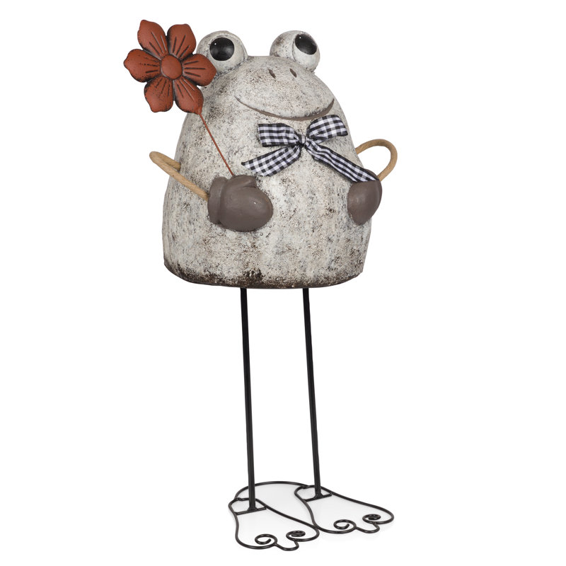 Statue de jardin grenouille 24 "avec fleur H 24"