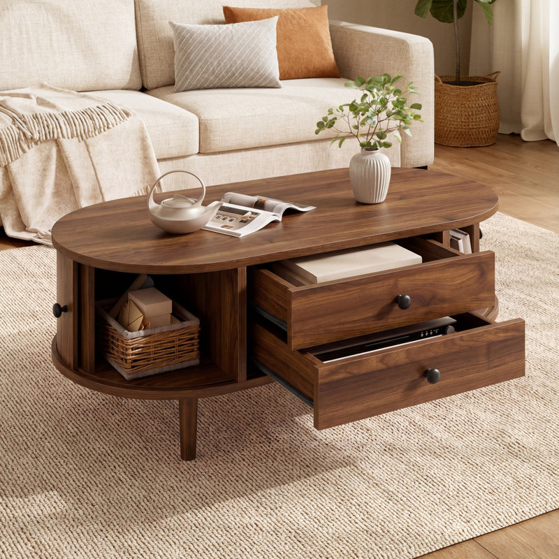 Modern Coffee Table with Stainless Steel Frame and Open Storage Shelf