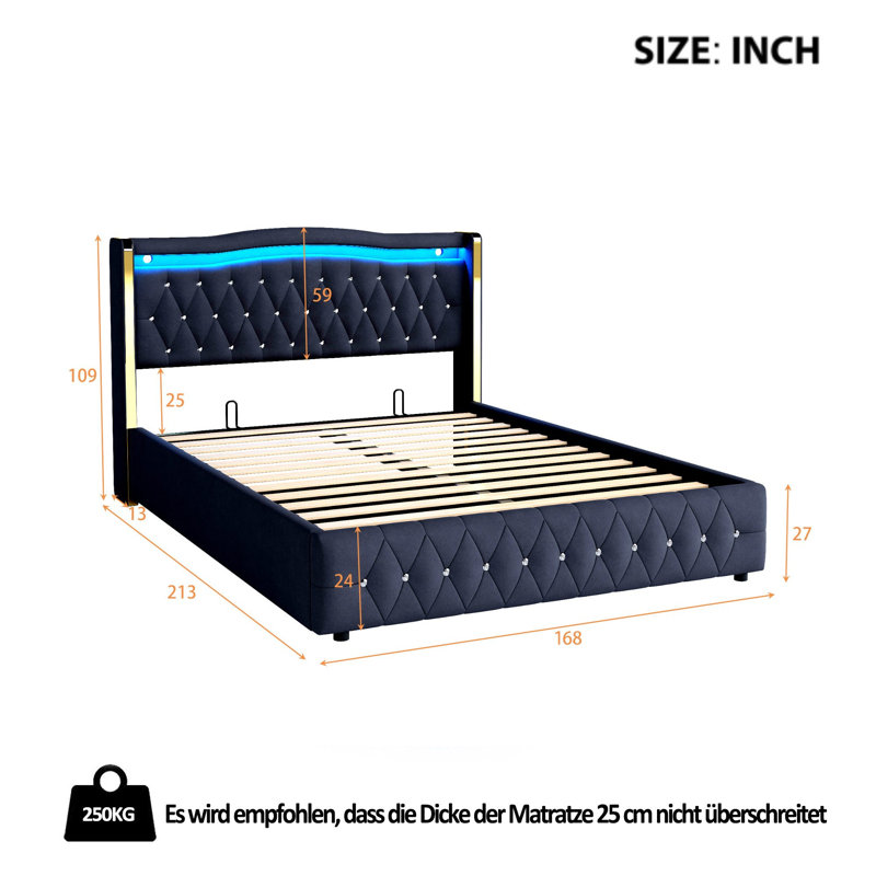Danayjah Upholstered Bed, 160 x 220cm, in Grey