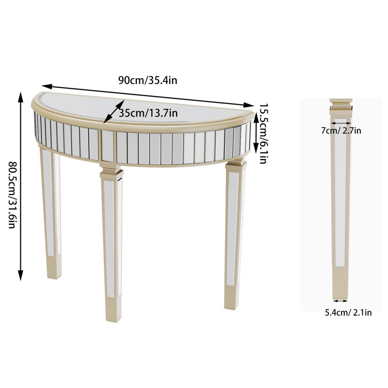 Adriatik 35.4" Half-Round Mirrored Console Table