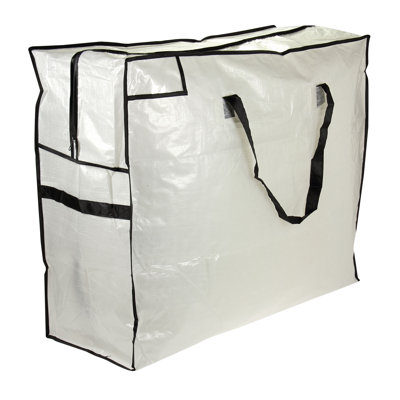Jingwen MightyStor Storage Tote Bag, Large, Extra-Durable PE Canvas with 4 Handles, Tear Resistant, Strong Zipper, Lightweight, Perfect for Long-Term Storage and Black