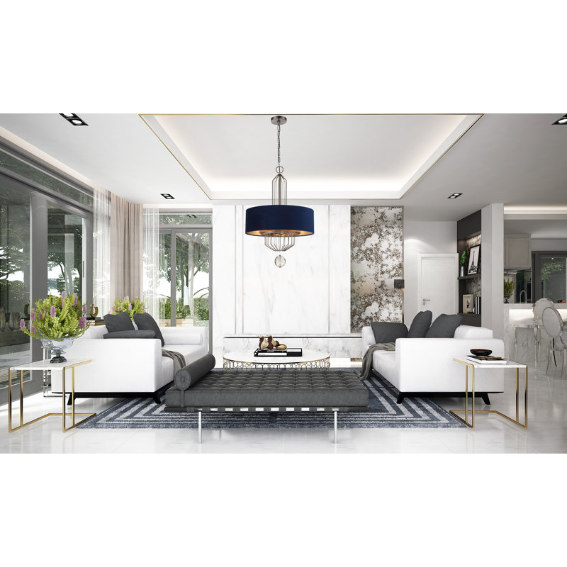 Luminaire suspendu tambour 6 lumières, Nickel antique vieilli