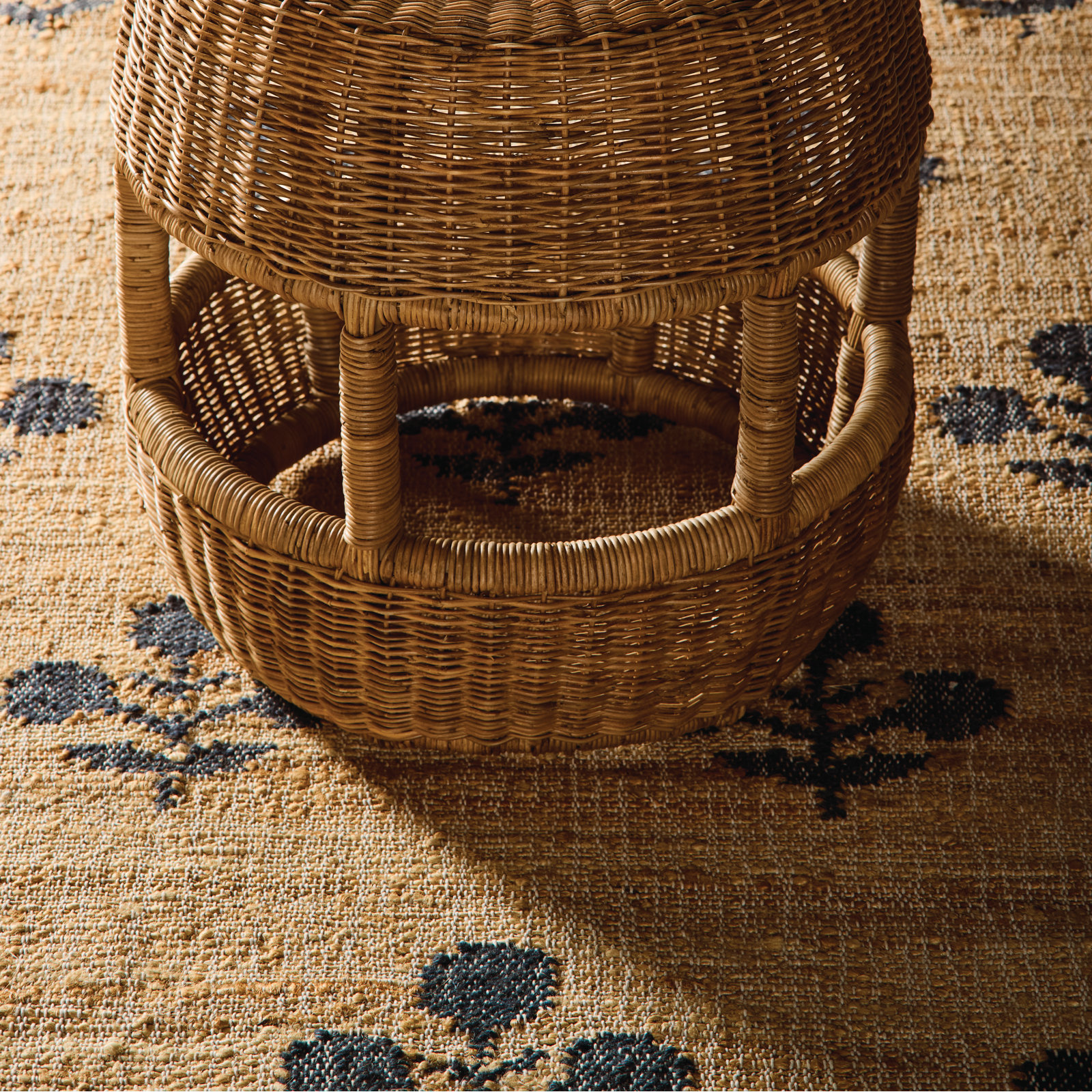 Orchard Blue Hand-Woven Block Print Jute Rug, Rectangle 5' x 8'