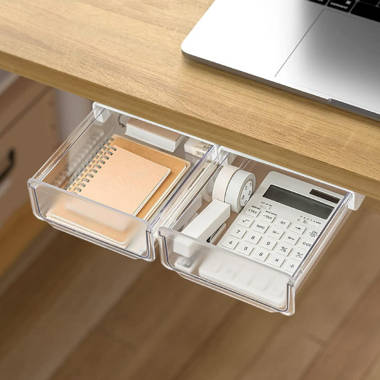 Under Desk Drawer Wood, Self-Adhesive Hidden Drawer Organizer Slide Out,  Easy Installation Handmade Under Table Storage, Attachable Pencil Phone