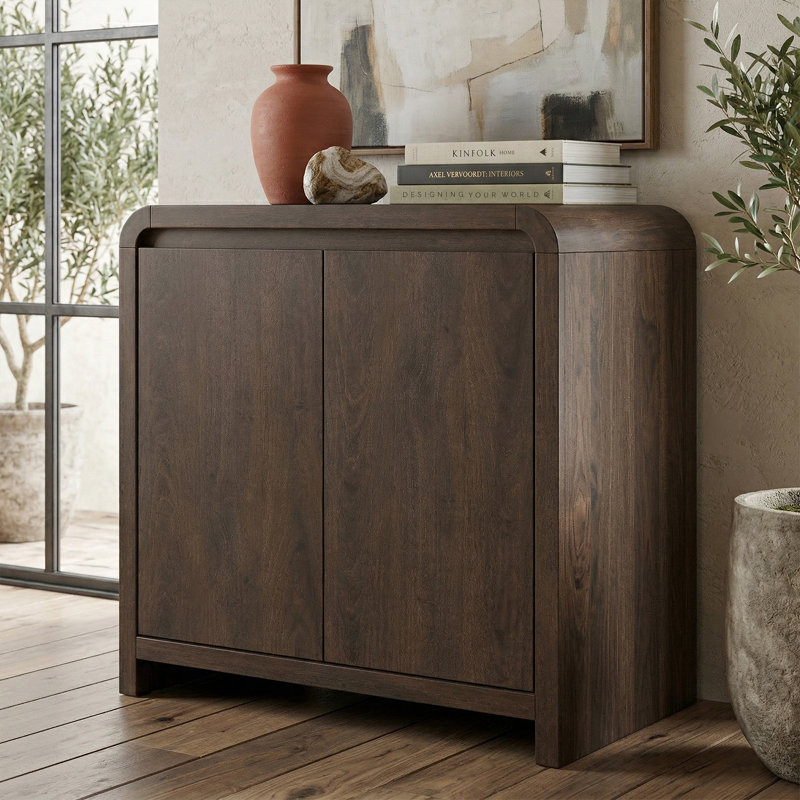 Caitlin 32" Wide Rectangular Accent Cabinet in Brown Oak, Brown Oak