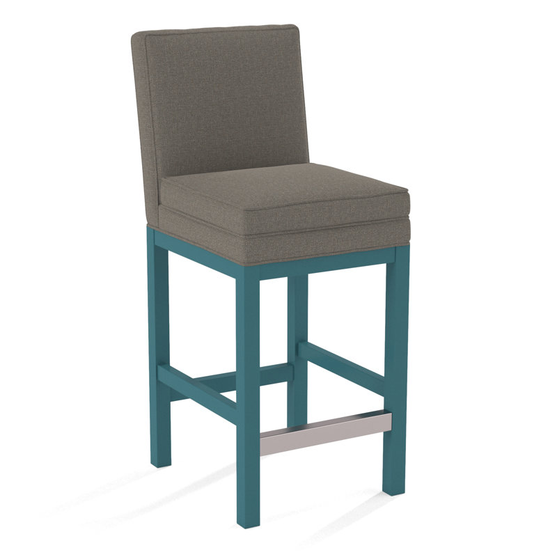 Upholstered Stool, Honey Finish, Gray Sugar Performance; 0863-84