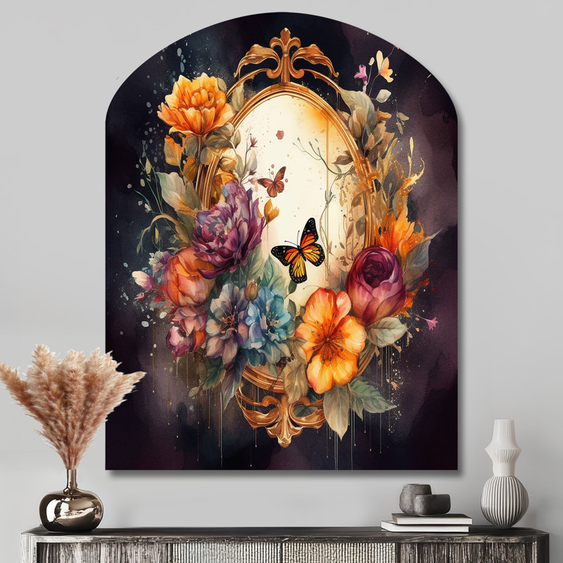Fromberg - art mural asymétrique floral en métal, sculpture murale en arche, H 43 po x l 33 po