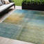 Tapis intérieur lavable abstrait bleu doré et vert 5 pi x 8 pi
