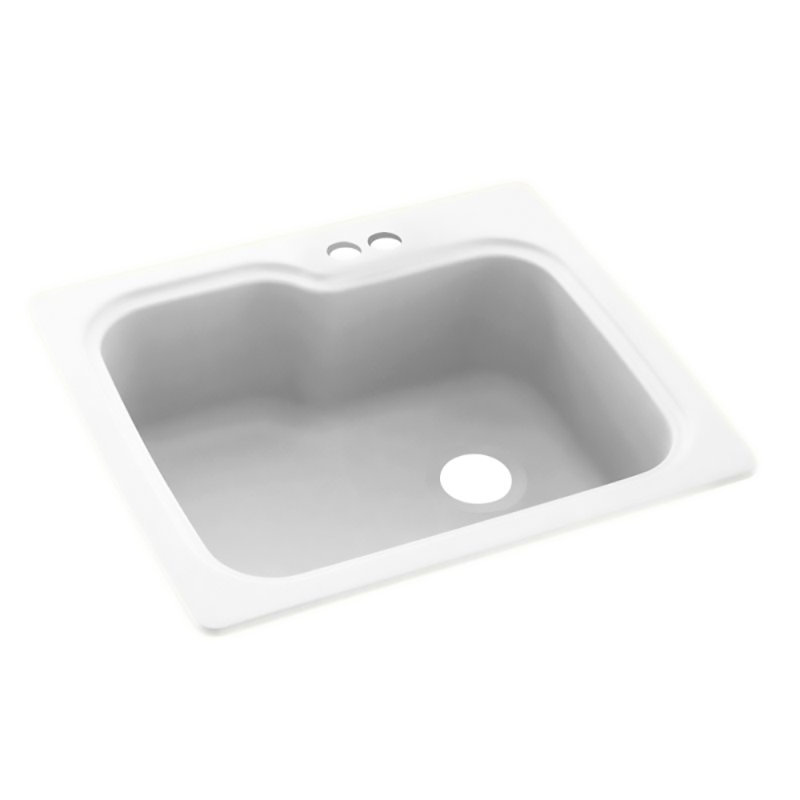 Évier de cuisine à montage double L 25 po x l 22 po, Blanc, 2 trous 2B