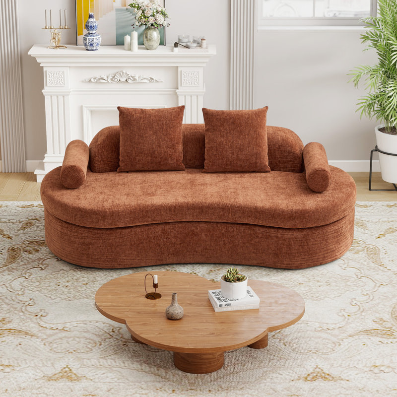 Boneless 77.95'' Modern Sectional Sofa, 2-Seater Curved Chenille Loveseat, Orange