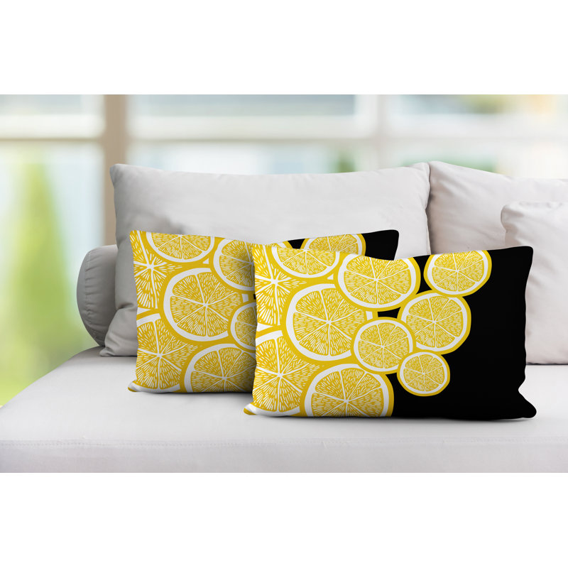 Coussin lombaire intérieur / extérieur jaune citron, Noir