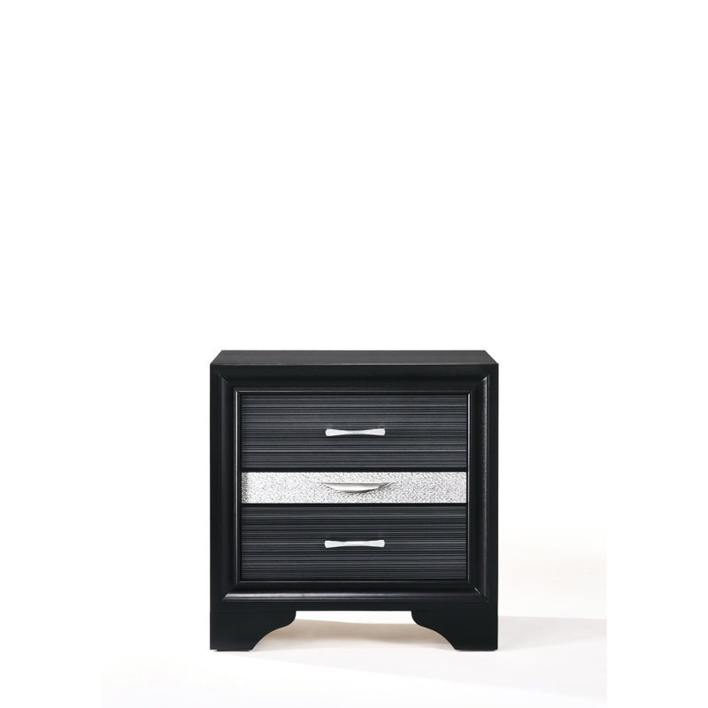 Chic Black Finish Nightstand With Two Functional Internal Storage Drawers And A Jewellery Area Smooth-Gliding Convenient Box