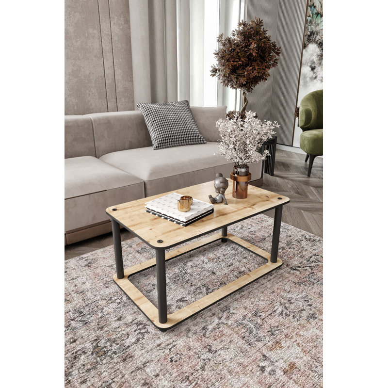 Modern Coffee Table with Compressed Kraft Legs, Oak Color, 27.6 x 15.0 x 16.5 inches | 100% MDF Construction, Solid Brown Design | Stylish & Durable for Living Room, Industrial & Contemporary Décor