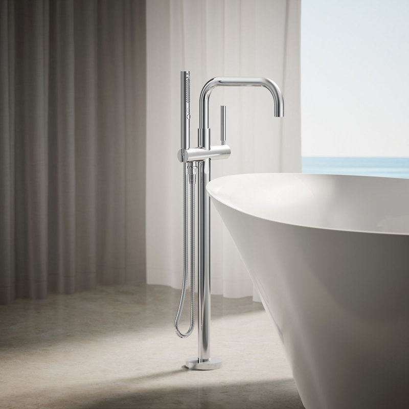 Purist® Floor-Mount Bath Filler Trim with Handshower, Polished Chrome