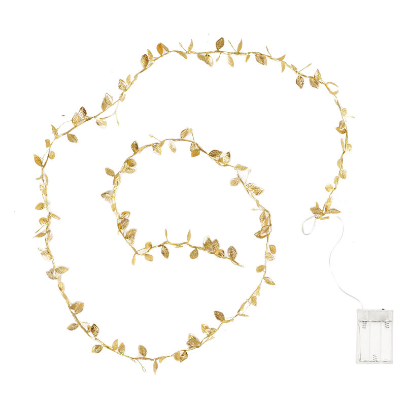 200cm Lighted Faux Garland with Lights, Gold