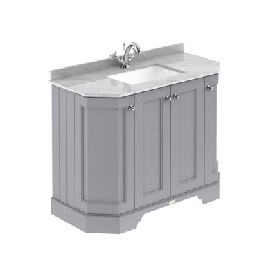Bayswater 1000mm Plummett Grey Angled 4 Door Floor Standing Cabinet With 1 Tap Hole Basin With Marble Worktop
