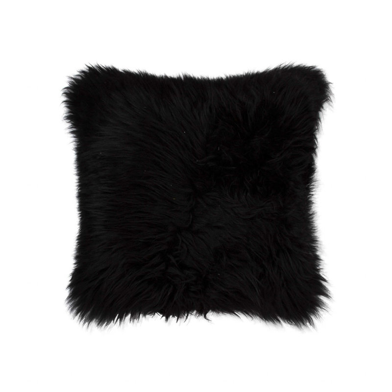 Sheepskin Throw Pillow, Black, 18" H x 18" W