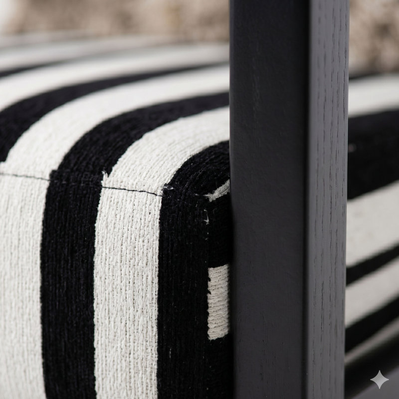 Chaise d'appoint Mid-Century moderne à rayures avec structure en chêne noir