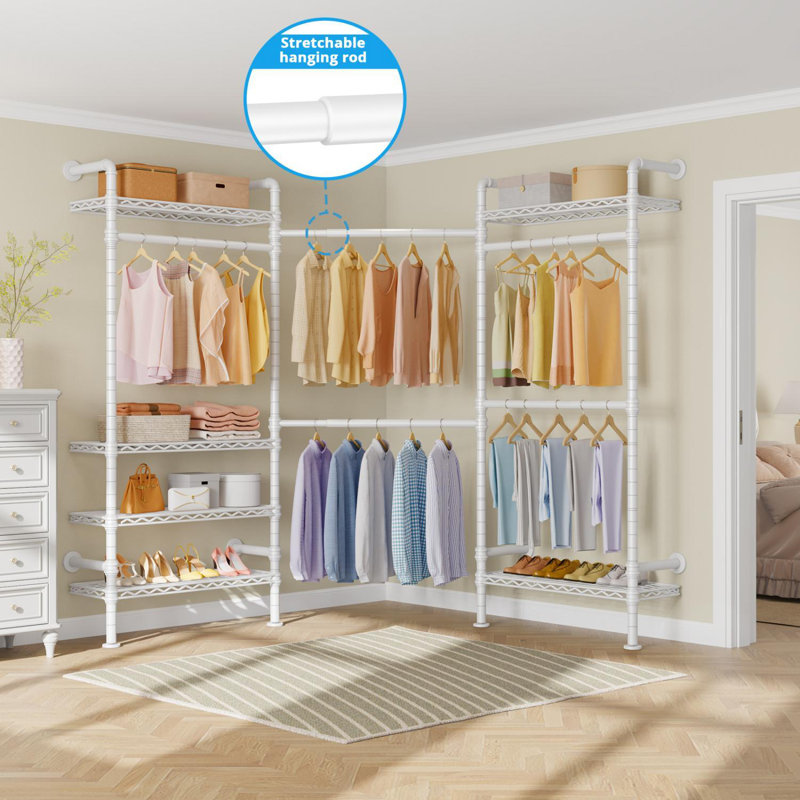 White Industrial Pipe Wall Mounted Closet System with Shelves