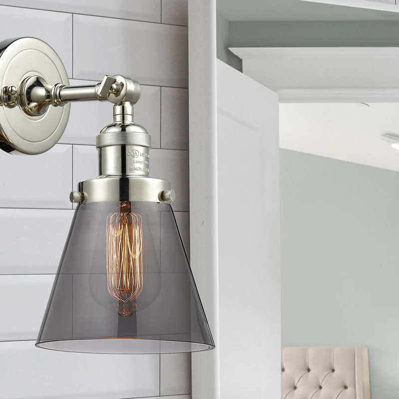 Applique murale 1 lumière Cone, Ampoule à DEL rétro de 6 watts, Fumé, Nickel poli