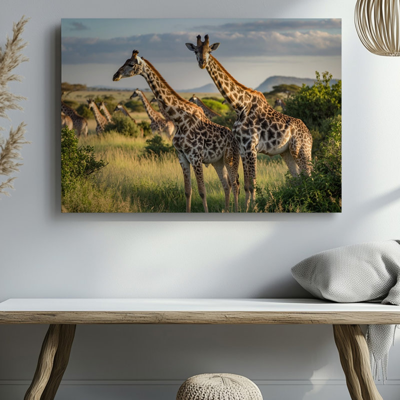 Toile, scène sereine de savane avec une paire de girafes, H 30 po x l 30 po