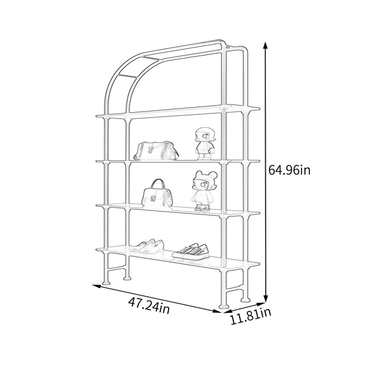 Black Metal Industrial Display Shelf, (4 Shelves) 64.96"H x 47.24"W x 11.81"D