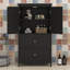 Large armoire de rangement pour la salle de bain, rangement autoportant avec deux portes et tiroirs, tablette réglable-1419441694