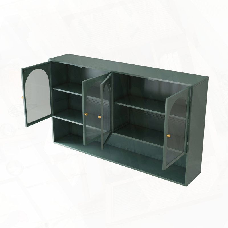 Armoire de rangement murale en fer à quatre portes avec installation facile, Vert foncé