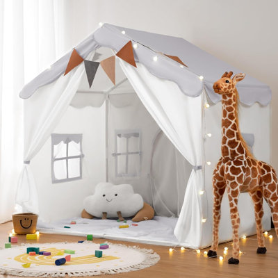 Kids Play Tent 2 In 1 With Padded Mat And Lights,  Kids Playhouse With 2 Doors & 4 Windows, Indoor & Outdoor, Christmas Toddler Tent