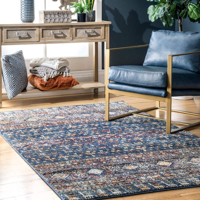 Tapis géométrique bleu / ivoire Pazug, Rectangle 8 pi x 10 pi
