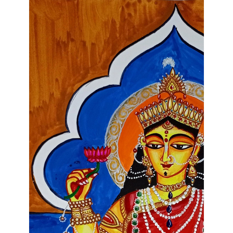 Déesse Lakshmi sur piédestal | Aquarelle sur papier | Par Soumick Das