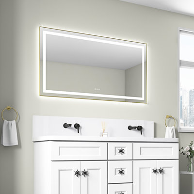 - Miroir de meuble-lavabo à DEL 55 po x 30 po avec cadre en aluminium Fog