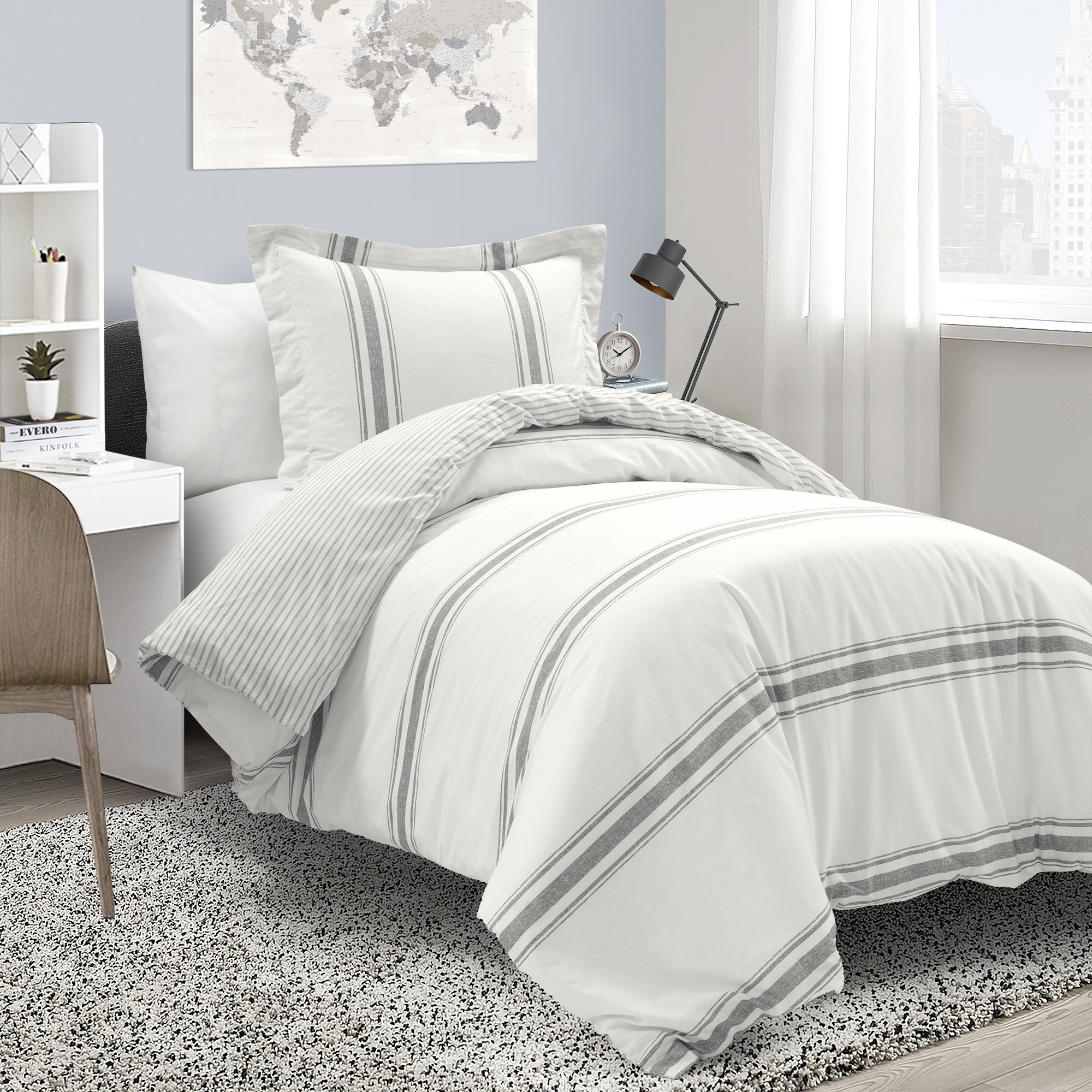 Standard Cotton 460 TC Reversible 3 Piece Duvet Cover Set, Dark Gray, Twin XL Duvet Cover + 2 Standard Shams