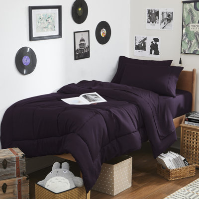 Ensemble de literie pour grand lit simple 7 pièces Campus Ready Dorm, édredon, oreillers et draps