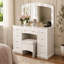 Coiffeuse luxueuse avec 10 lumières Hollywood, 3 lumières DEL, tabouret rembourré et 9 tiroirs de rangement classiques pour la chambre à coucher