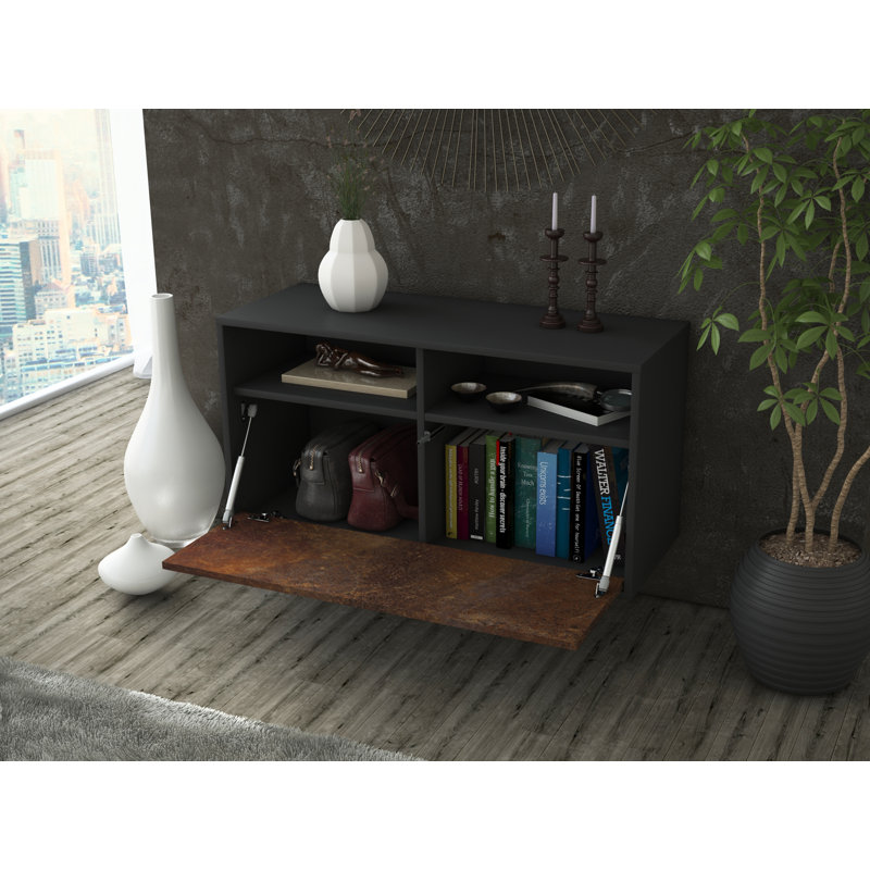 Loyne Unfinished Floating TV Stand, Black/Brown