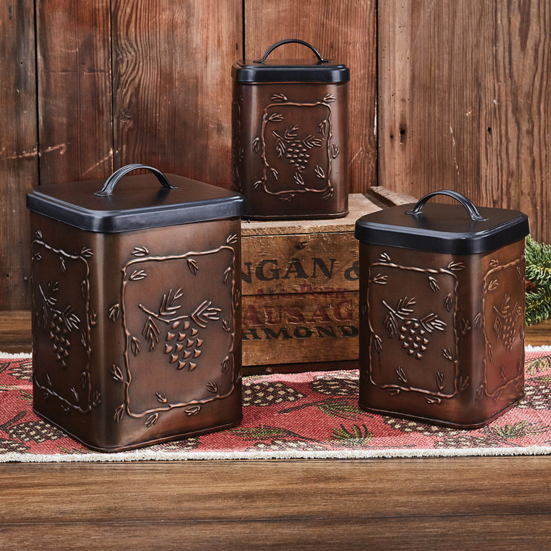 Rustic Aged Copper Pinecone Metal Canister Set