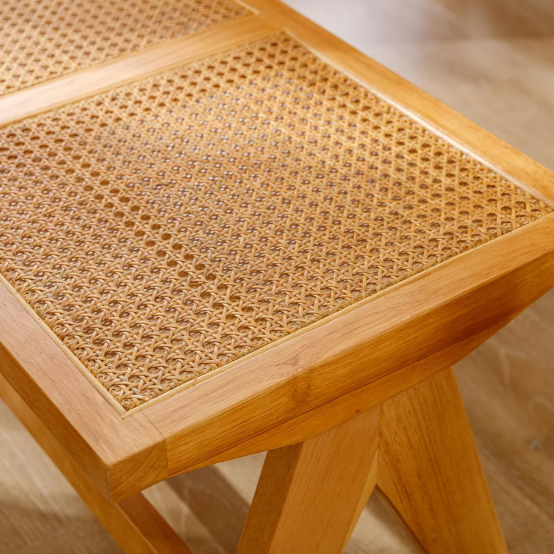 45” Natural Rattan Entryway Bench With Footrest, Natural