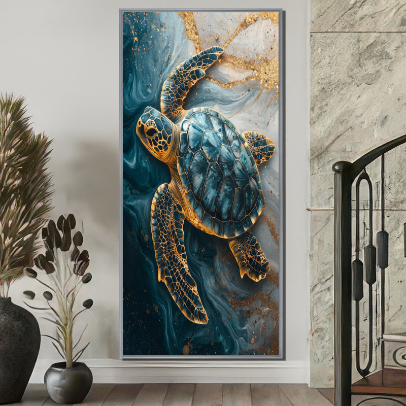 Citally Abstract Marble Of The Turtle S Voyage - Tortue, art mural, H 60 po x l 28 po, Argent argent