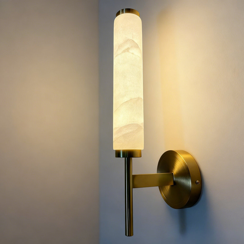 Alabaster Wall Sconce - Built-In 5W LED Light Strip, Brass Fixture - Polished Brass Finish, Antique Brass